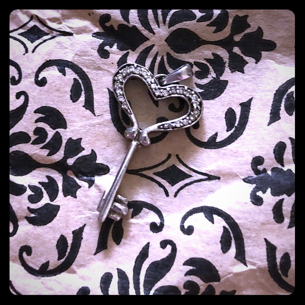 Silver and diamond key pendant/ charm